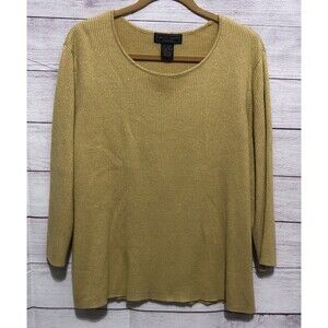 Laura Scott Woman Metallic Gold Ribbed Knit 3/4 Sleeve Tunic Size 20-22W EUC